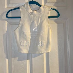 Adidas white on white cropped tank